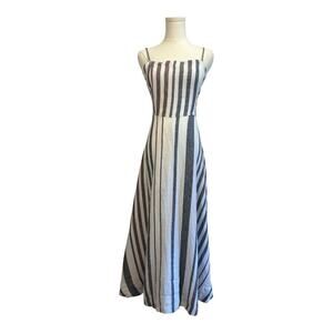 NWT Madewell Striped Circle Maxi Dress Womens Size 8 100% Linen Blue White